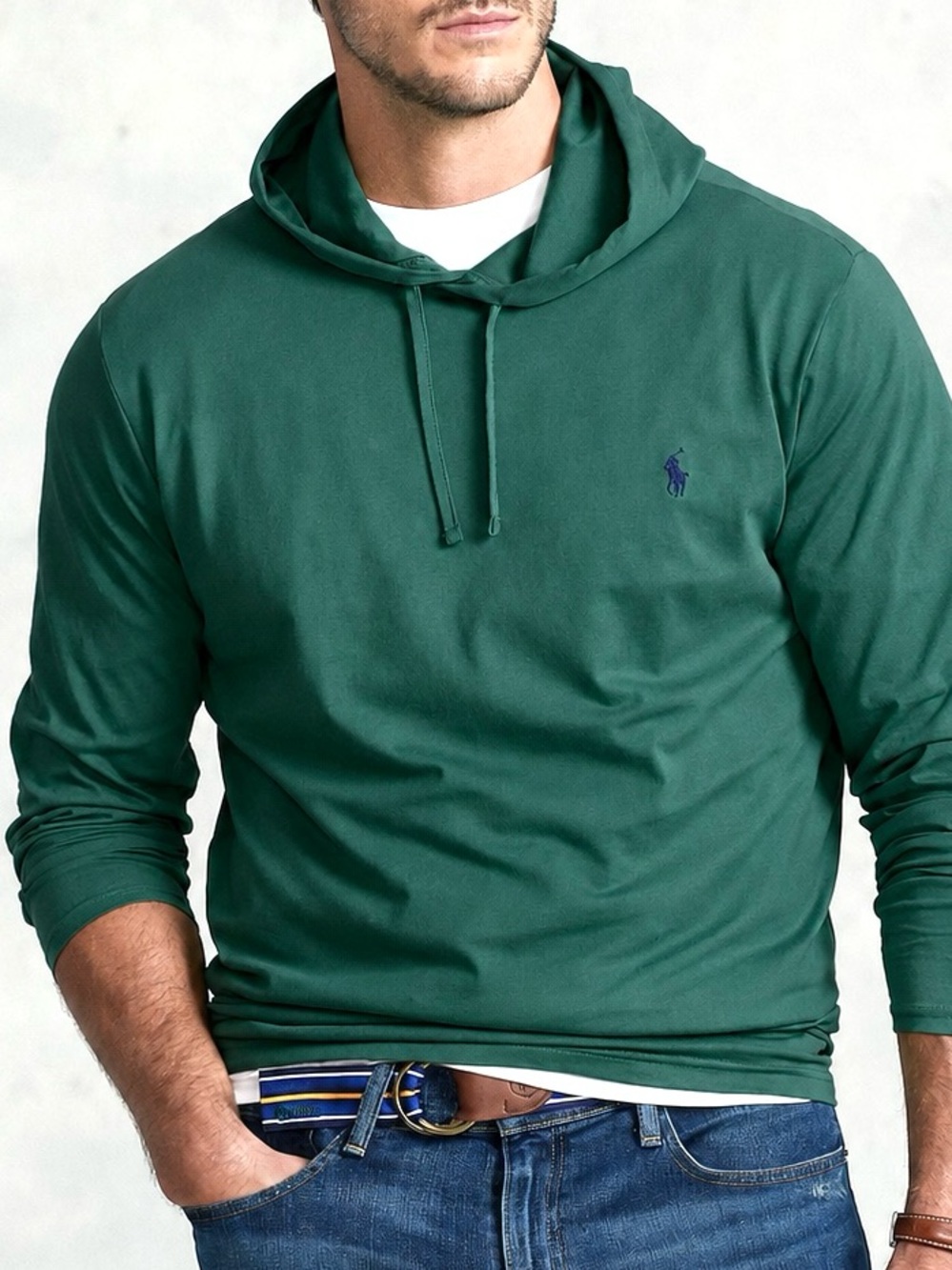 Polo by Ralph Lauren Men’s Green Hooded Long Sleeve Shirt gray polo logo Sz M